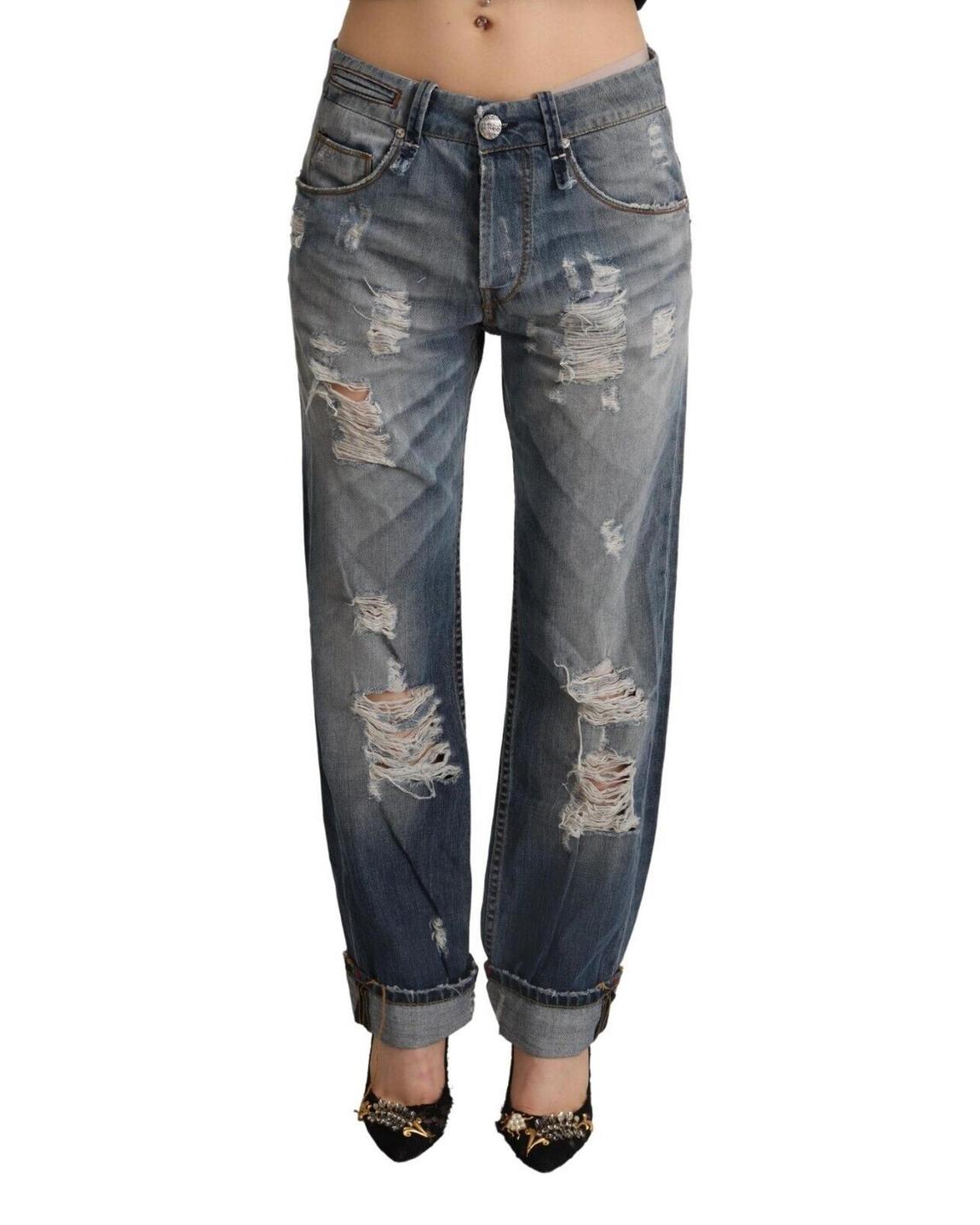 Distressed Boyfriend Jeans Ripped Denim Pants Wo - Blue Jeans main product photo