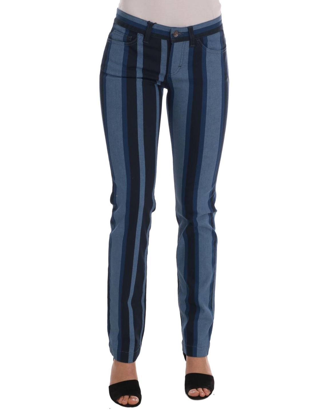 Vertical Striped Trousers Casual Style Wo - Blue Jeans main product photo