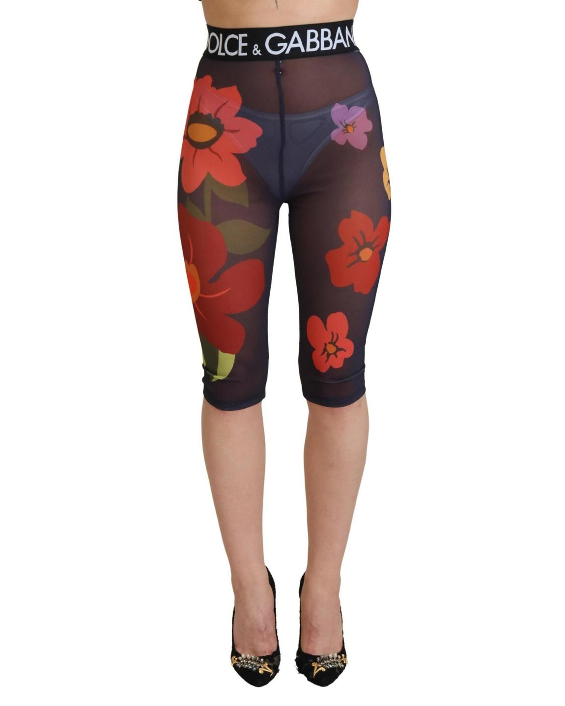 Floral Mesh Leggings Cropped Style Wo - Black Jeans main product photo
