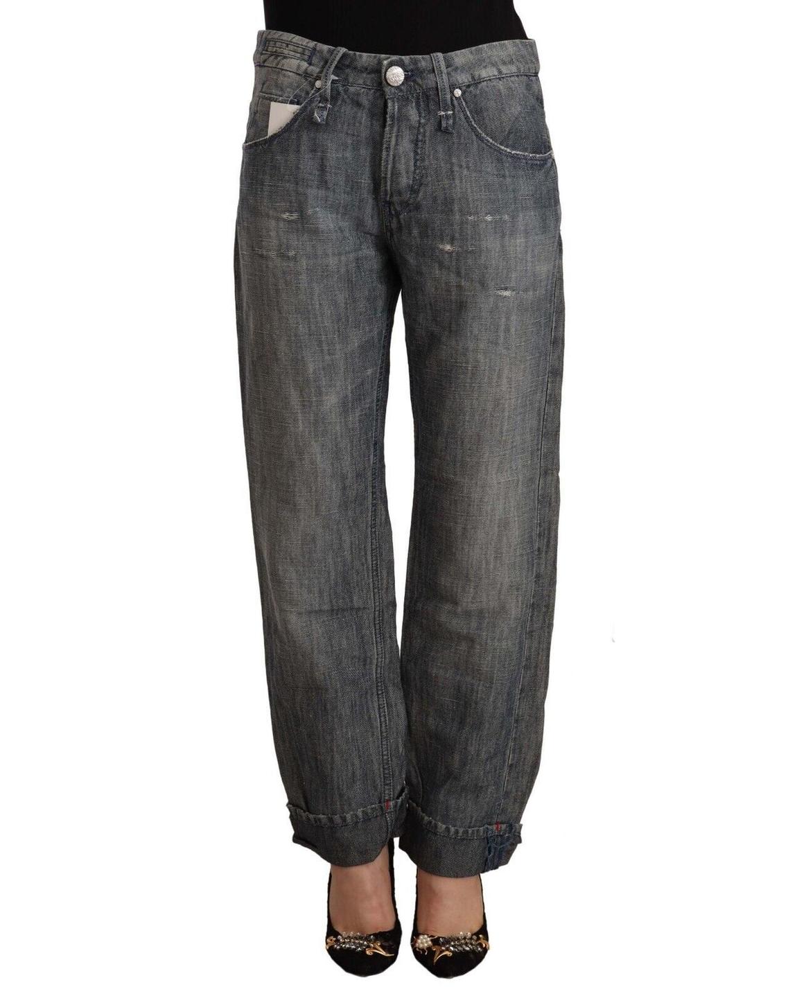 Relaxed Fit Jeans Cupped Hem Distressed Wo - Gray Jeans main product photo
