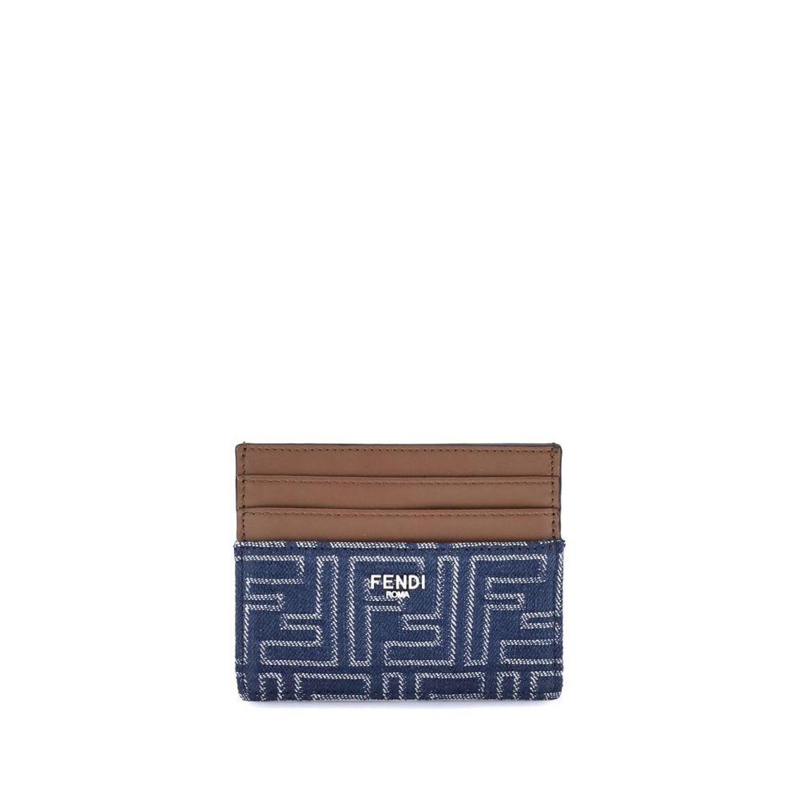 Embroidered Denim Card Holder with Metal Logo - Blue Wallets main product photo