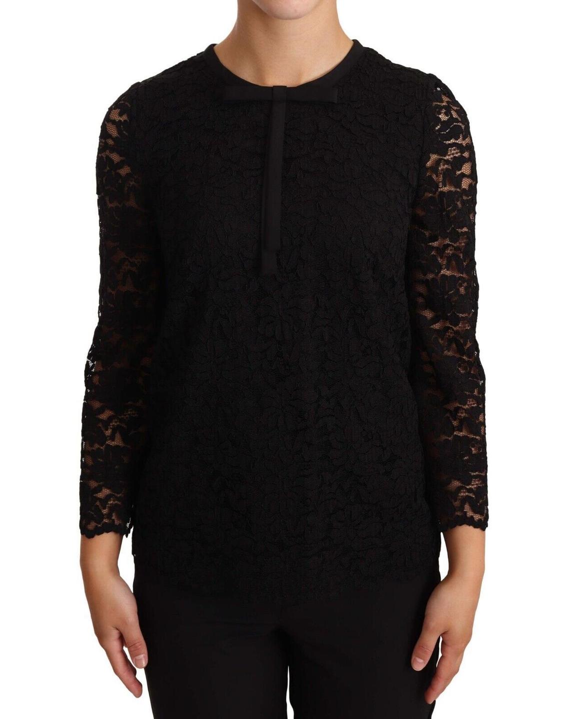 Lace Top Bow Detail Three Quarter Sleeves Wo - Black Tops main product photo