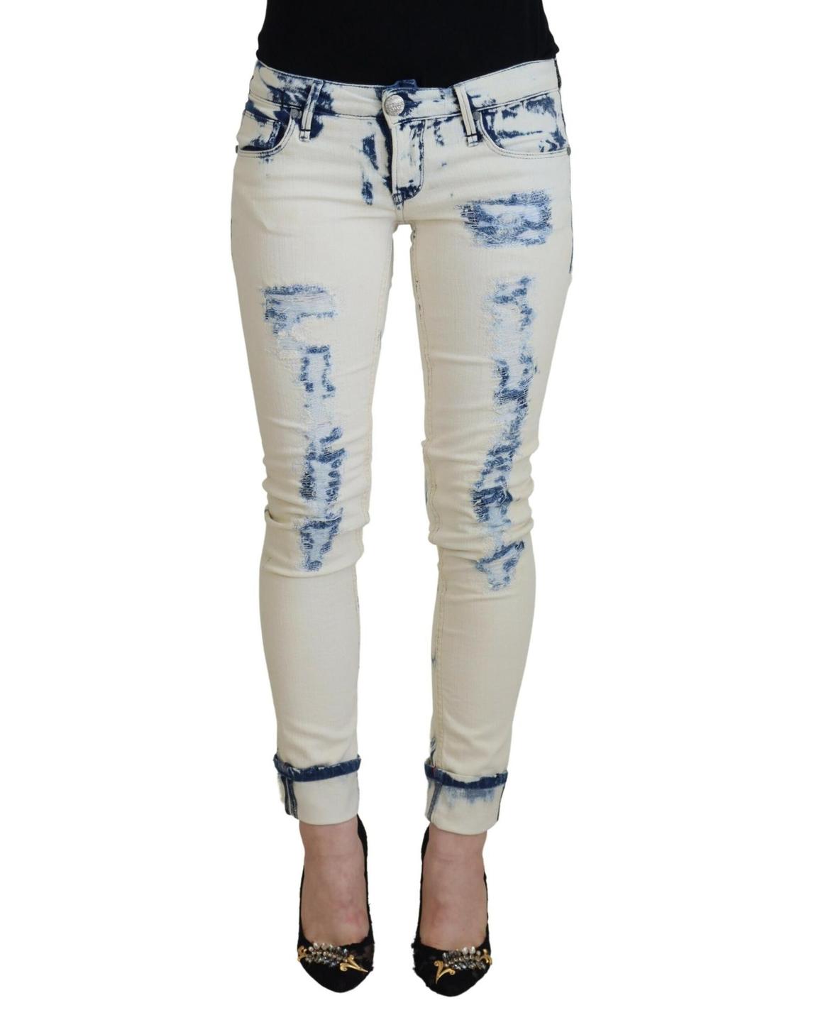 Distressed Skinny Jeans Bleach Wash Wo - Blue And White Jeans main product photo