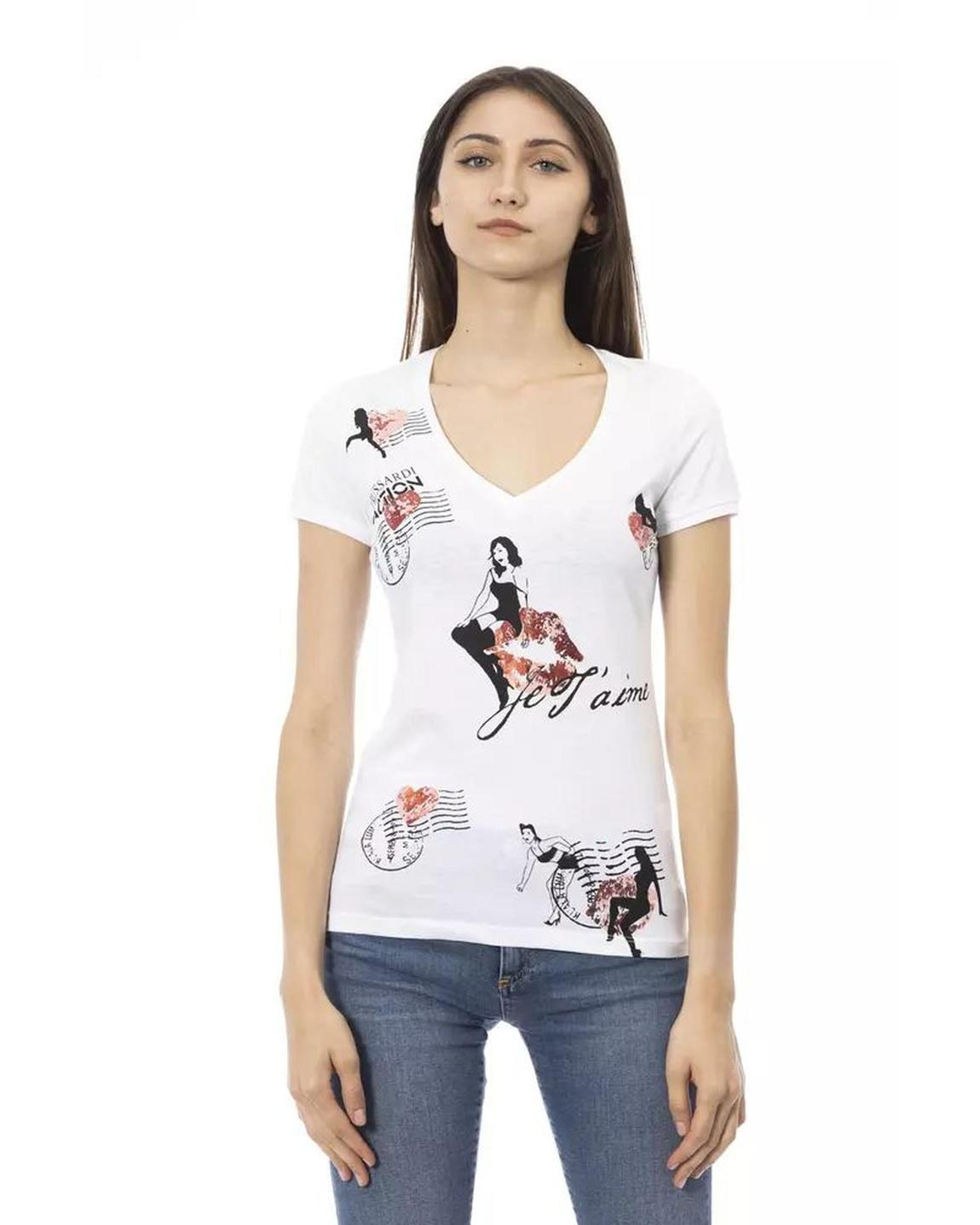 VNeck Short Sleeve TShirt Je taime Print TR23081 Wo - White main product photo