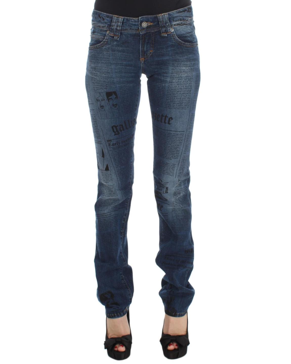Newspaper Print Jeans Straight Leg Wo - Blue Jeans main product photo