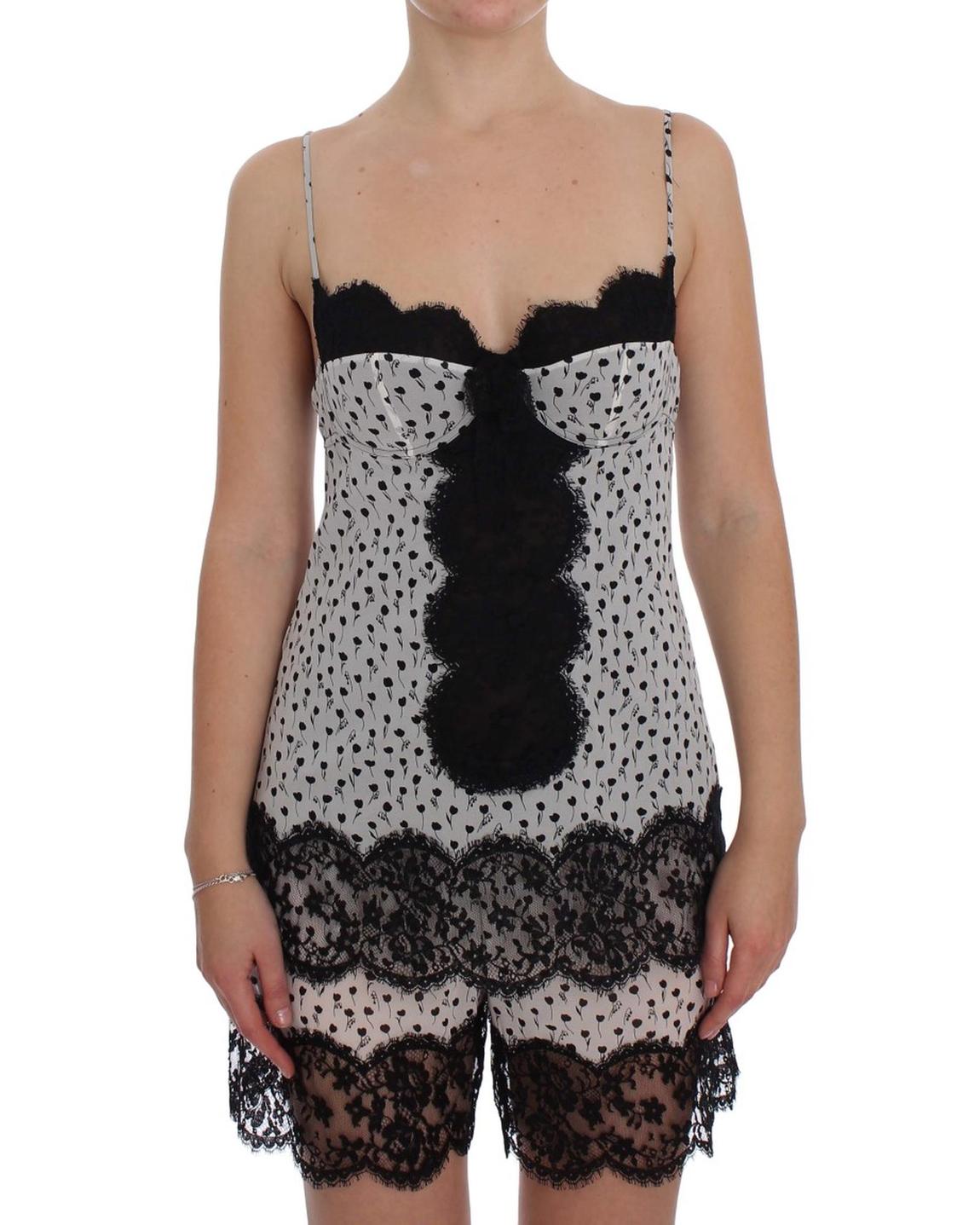 Dolce Gabbana Slip Dress Floral Print Lace Trim Wo - Black main product photo