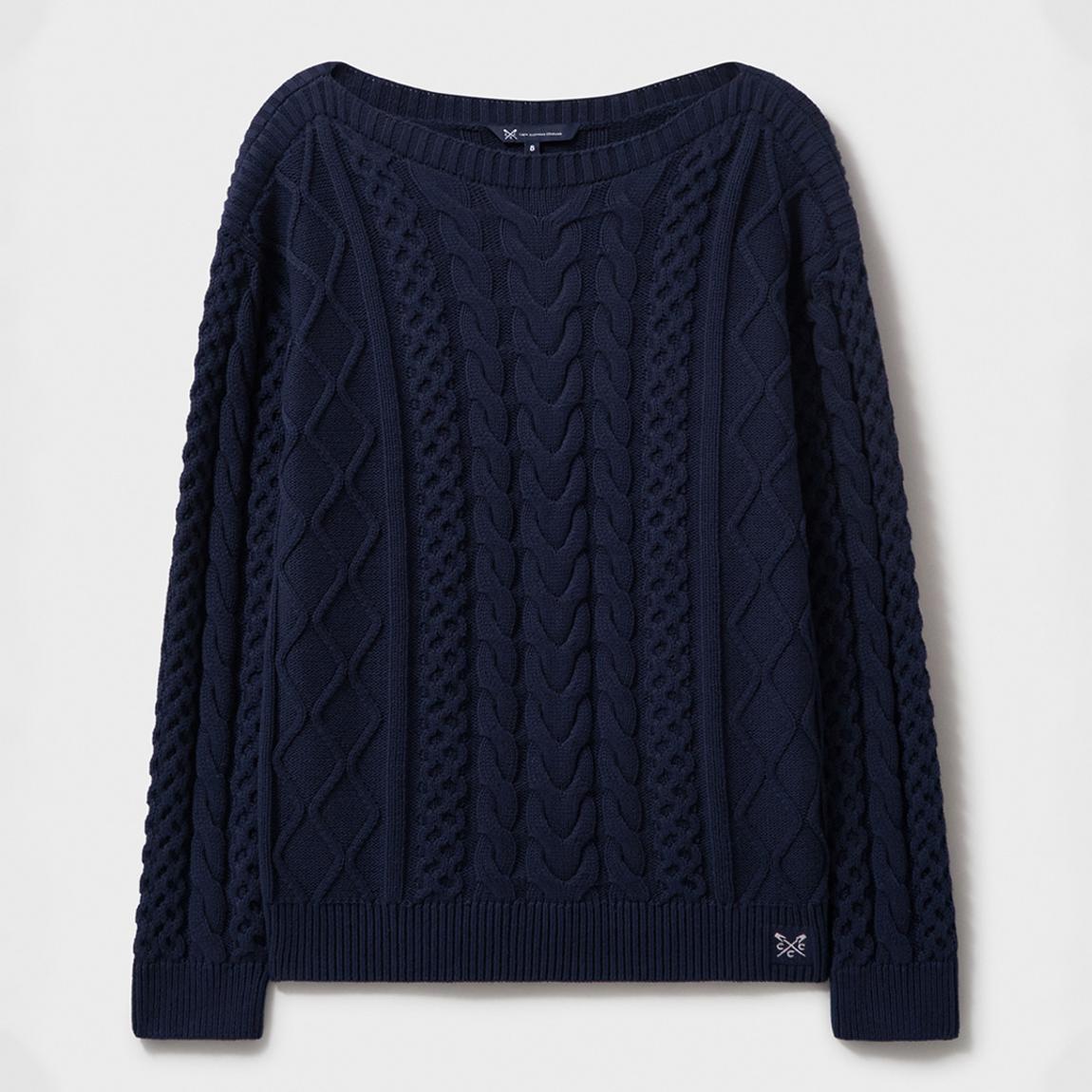 Navy Merino Wool Blend Cable Knit Jumper main product photo