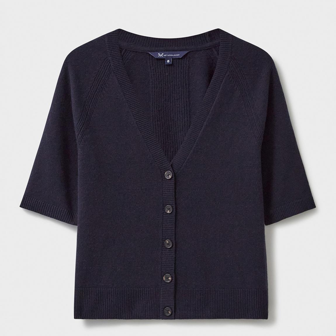 Navy Half Sleeve V-Neck Wool Blend Cardigan main product photo