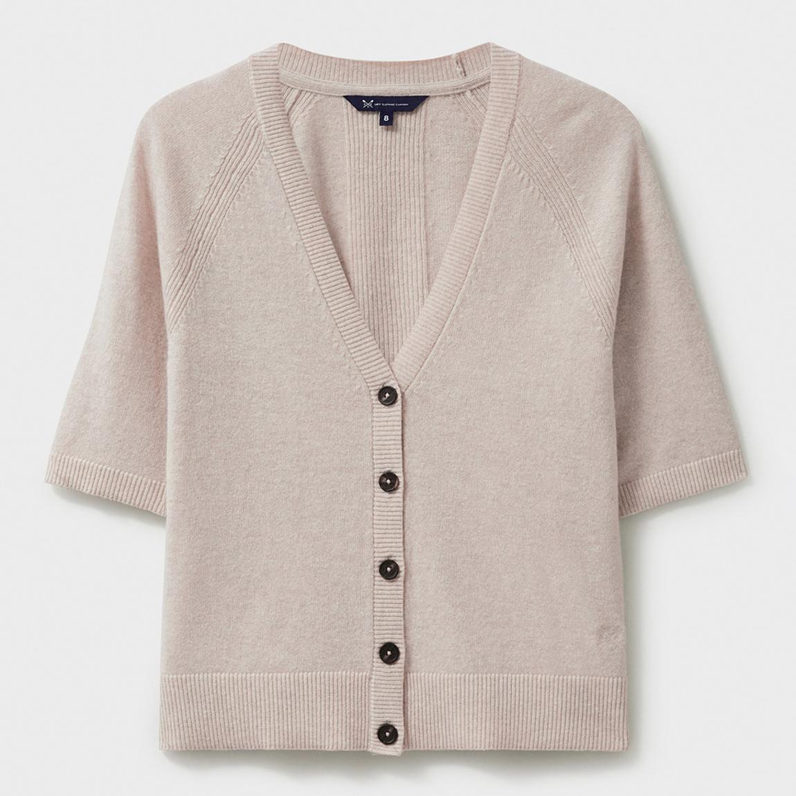 Oatmeal Half Sleeve V-Neck Wool Blend Cardigan main product photo