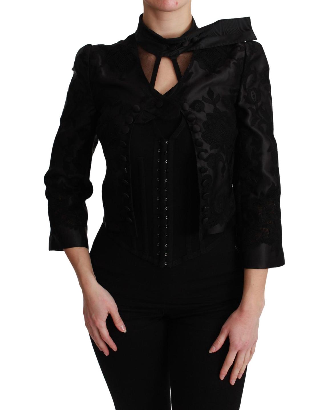 Floral Embroidered Blazer Jacket - Black Suits main product photo