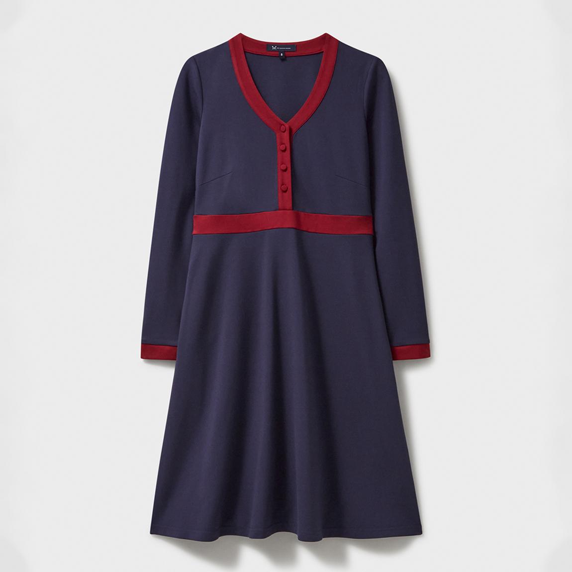 Navy/ Red Contrast Collar Maya Ponte Mini Dress main product photo