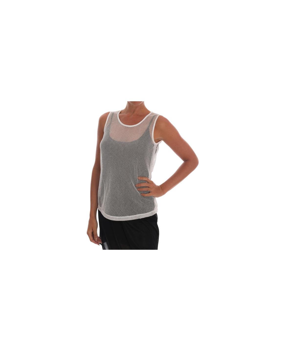 Mesh Sleeveless Top Round Neck Wo - White Tops main product photo