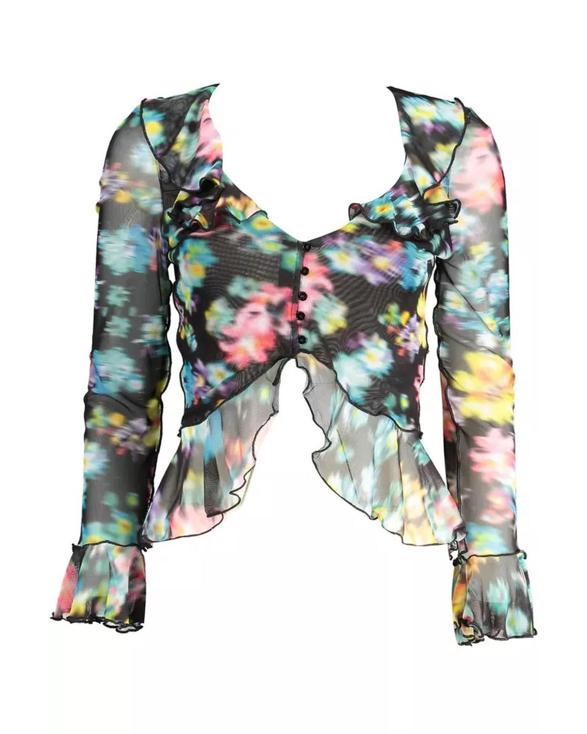 Floral Mesh Top DE19501 Wo - Black T-Shirts main product photo