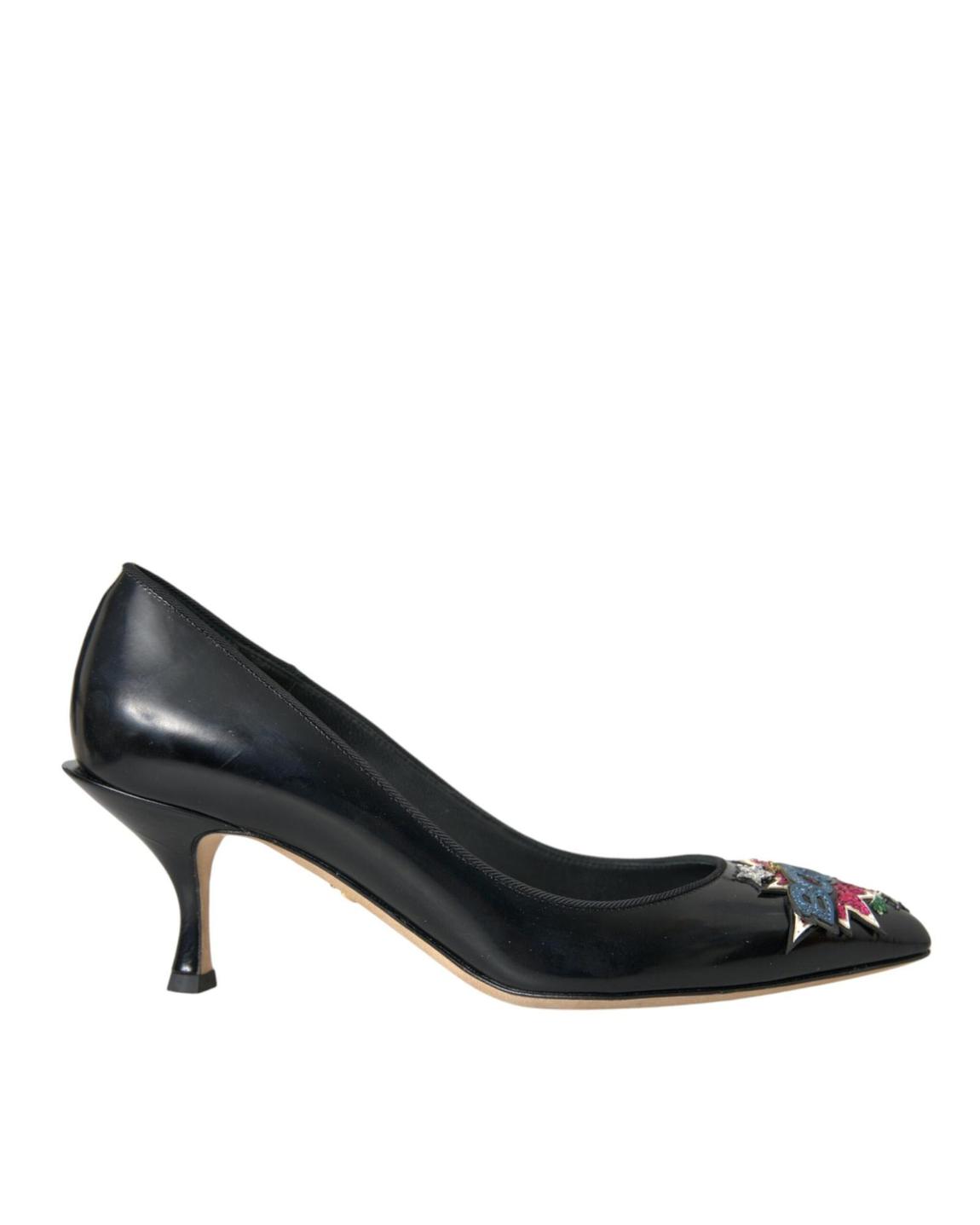 Patent Leather Pumps Embellished Heels Wo - Black main product photo