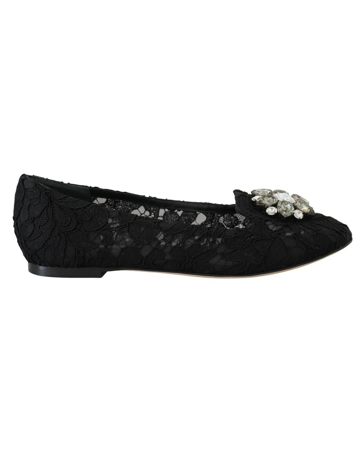 Lace Ballerinas Crystal Embellished Wo - Black Flat Shoes main product photo