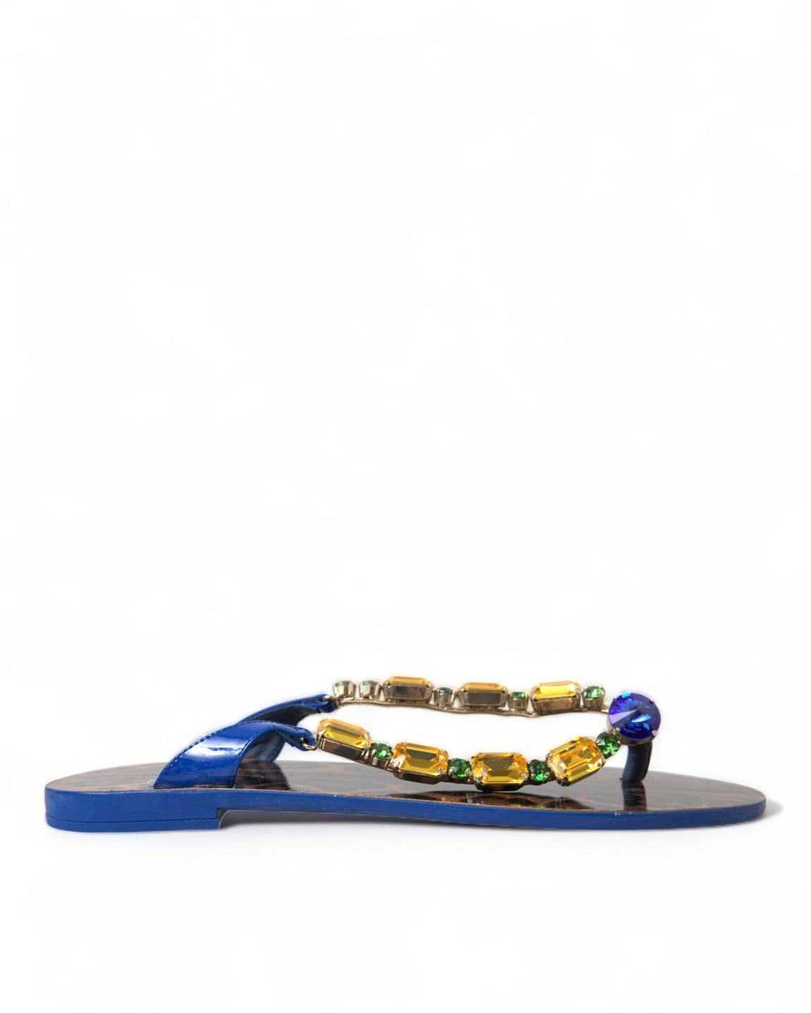 Jeweled Thong Sandals Leopard Print Wo - Blue Flat Shoes main product photo