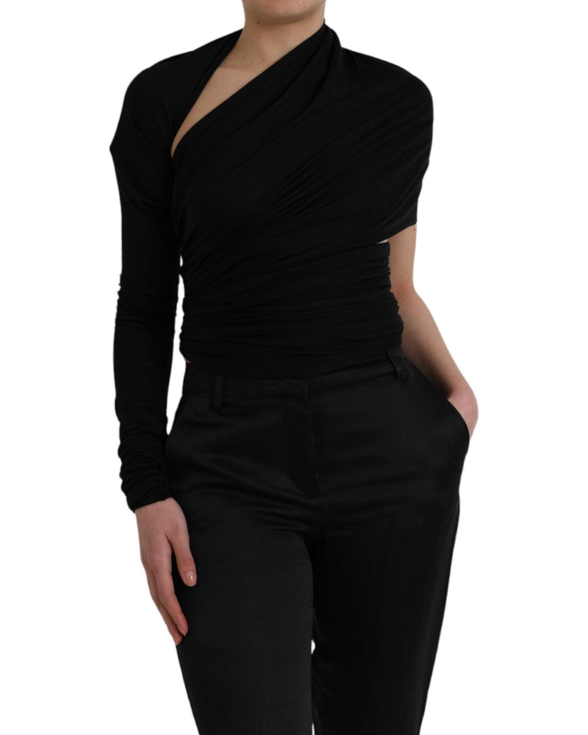 Dolce Gabbana MS6454 One Shoulder Draped Top Wo - Black Tops main product photo