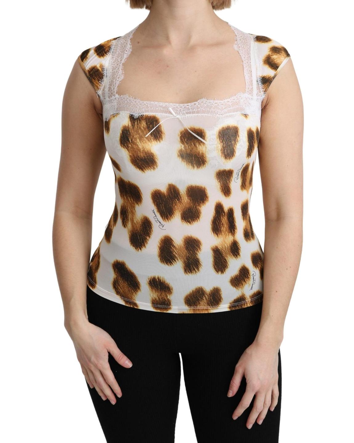 Roberto Cavalli Leopard Print Top TSH5184 Wo - Brown Tops main product photo