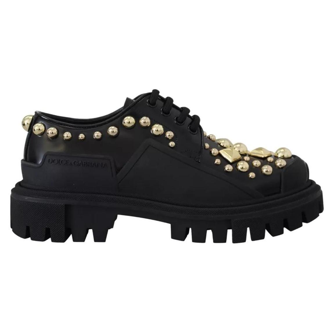 Leather Trekking Derby Embellished Shoes with Gold Studs Wo - Black main product photo