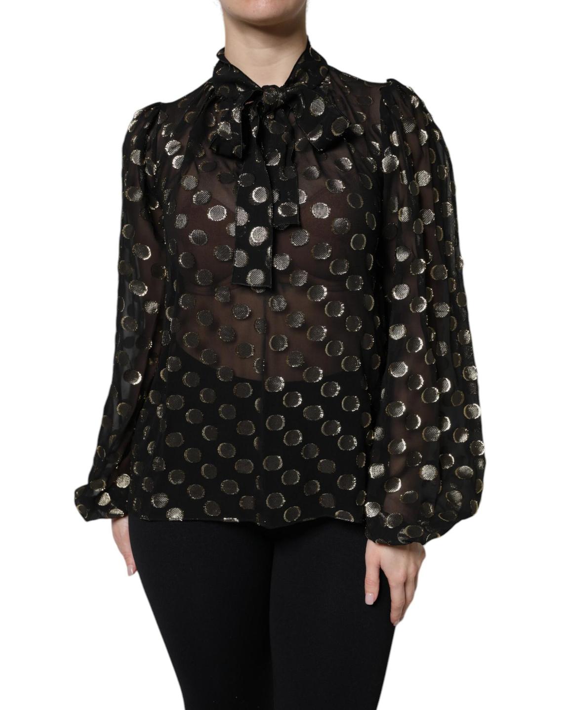 Silk Blouse with Polka Dots Wo - Gold Black Tops main product photo