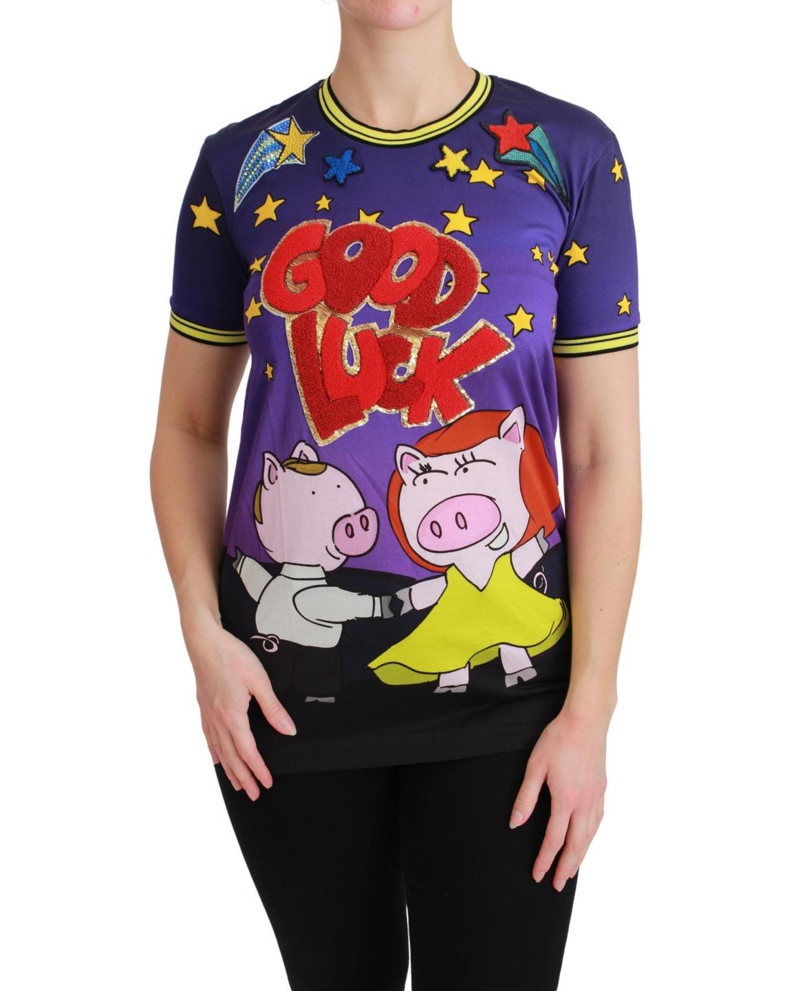 Dolce Gabbana TSH4554 Good Luck Pig TShirt Wo - Purple Tops main product photo