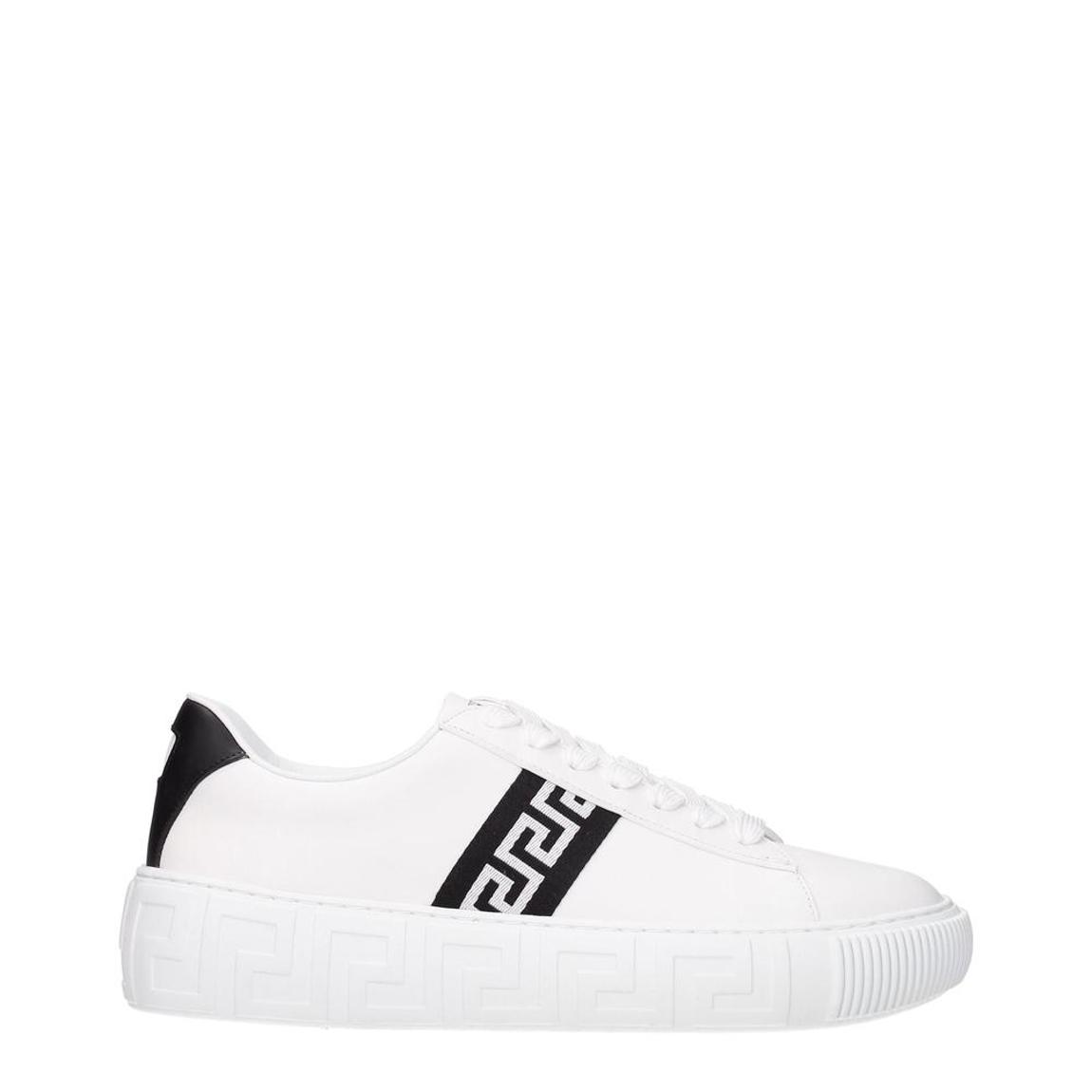 Leather Lace-Up Sneakers with Side Detail and Front Logo - White main product photo