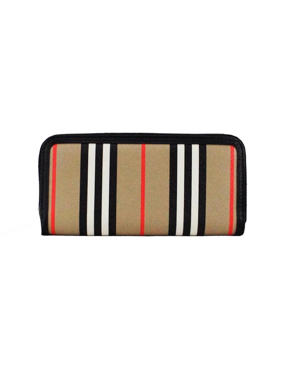 Check Zip Wallet Beige Black Wo - Black Icon Stripe. main product photo