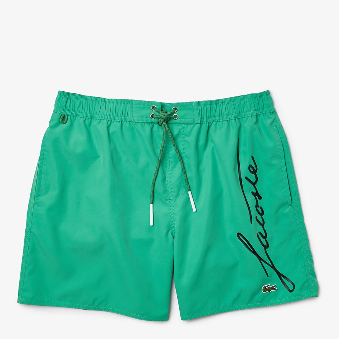 Green Script Drawstring Swim Shorts main product photo