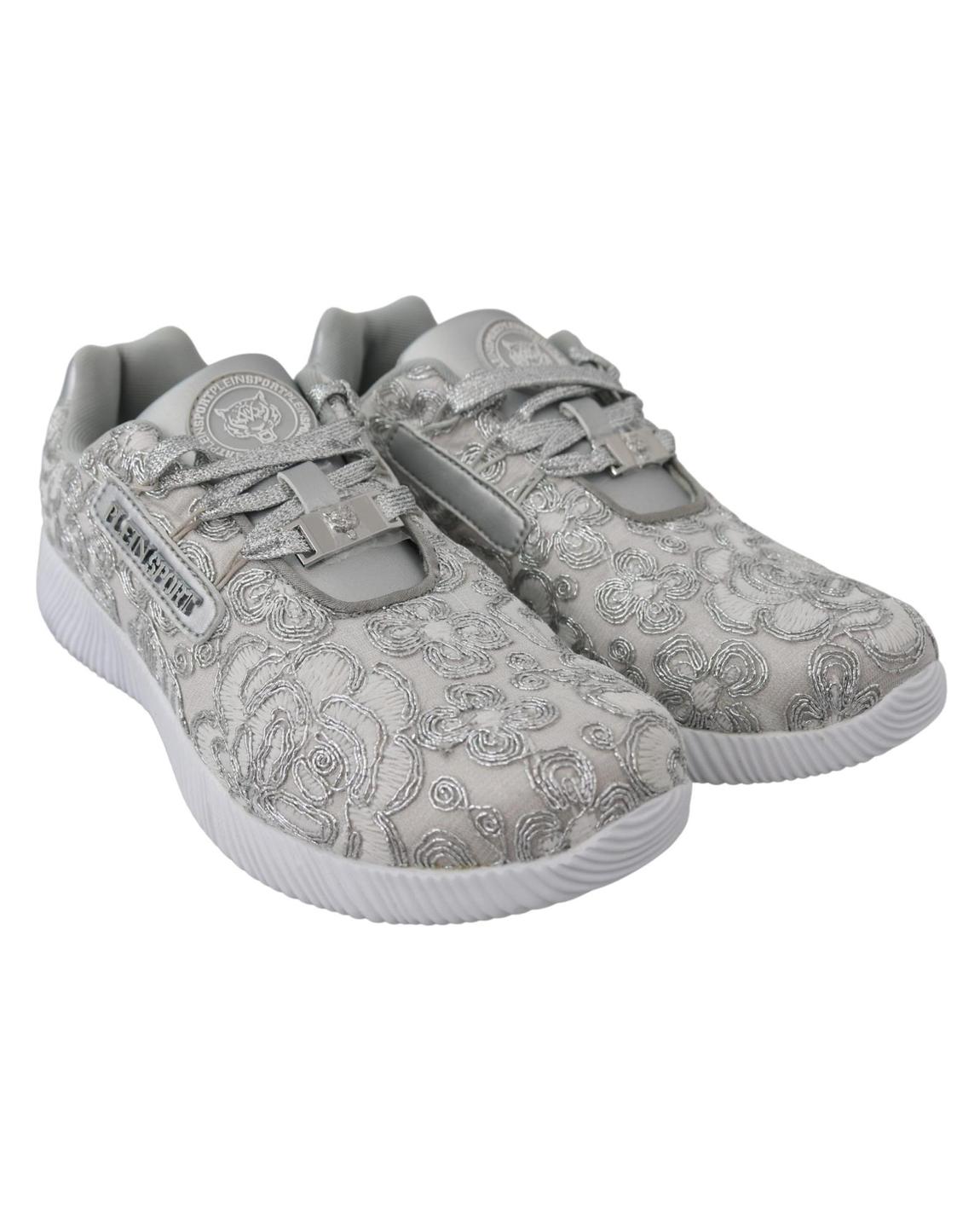 Floral Embroidered Sneakers - Silver main product photo