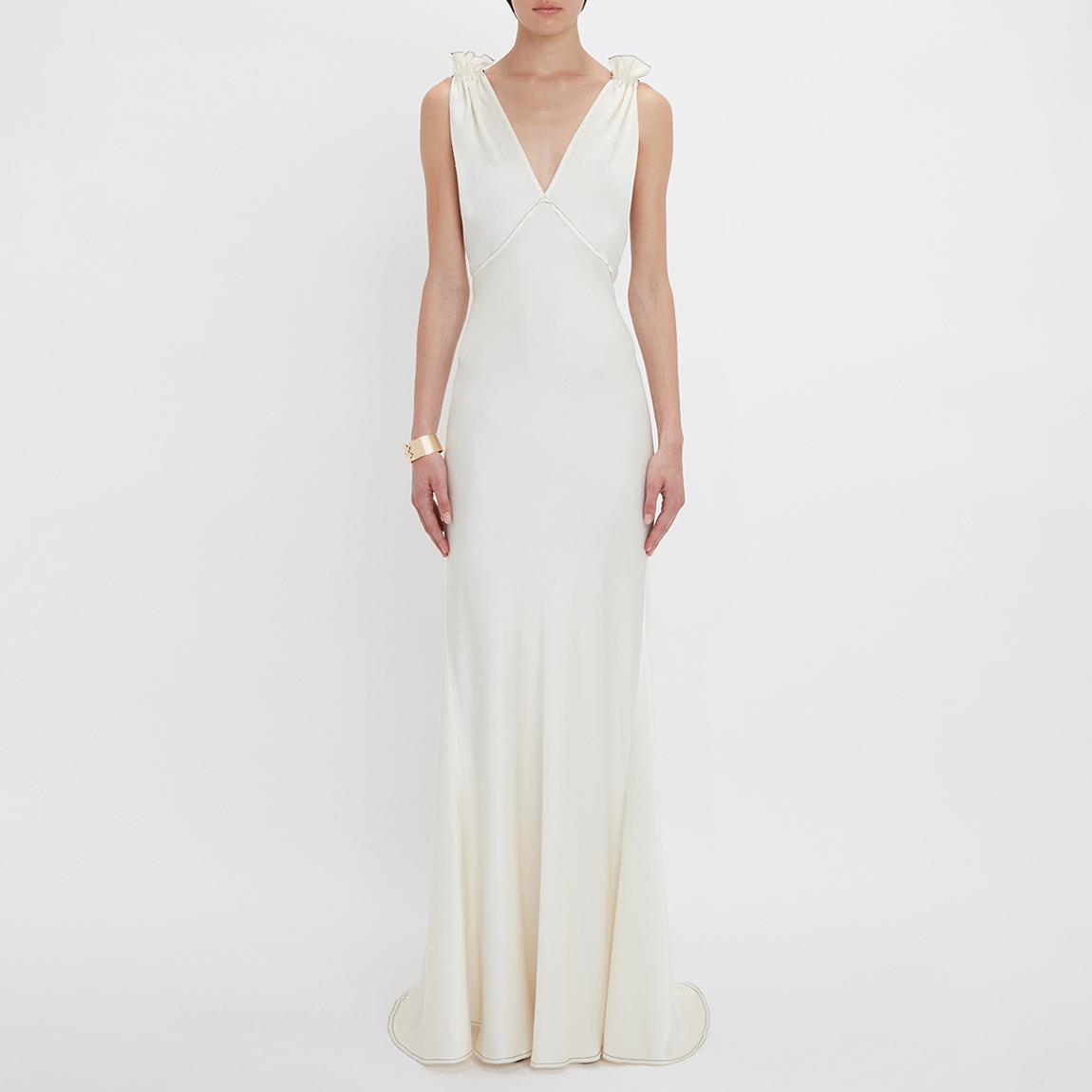 Ivory Gathered Shoulder Cami Gown main product photo