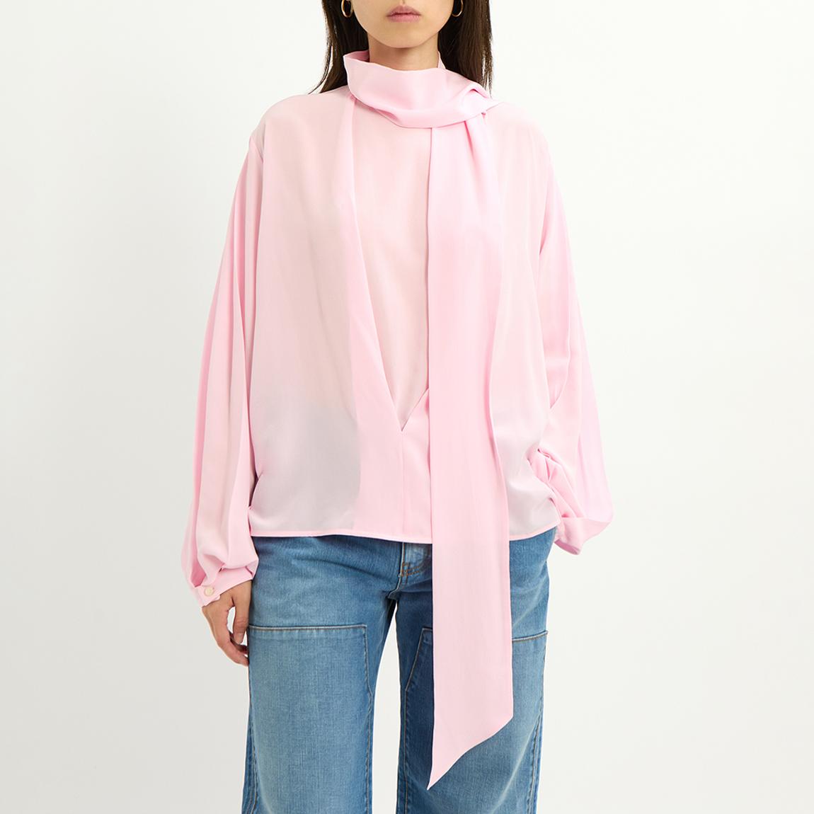 Orchid Pink Scarf Neck Silk Blouse main product photo