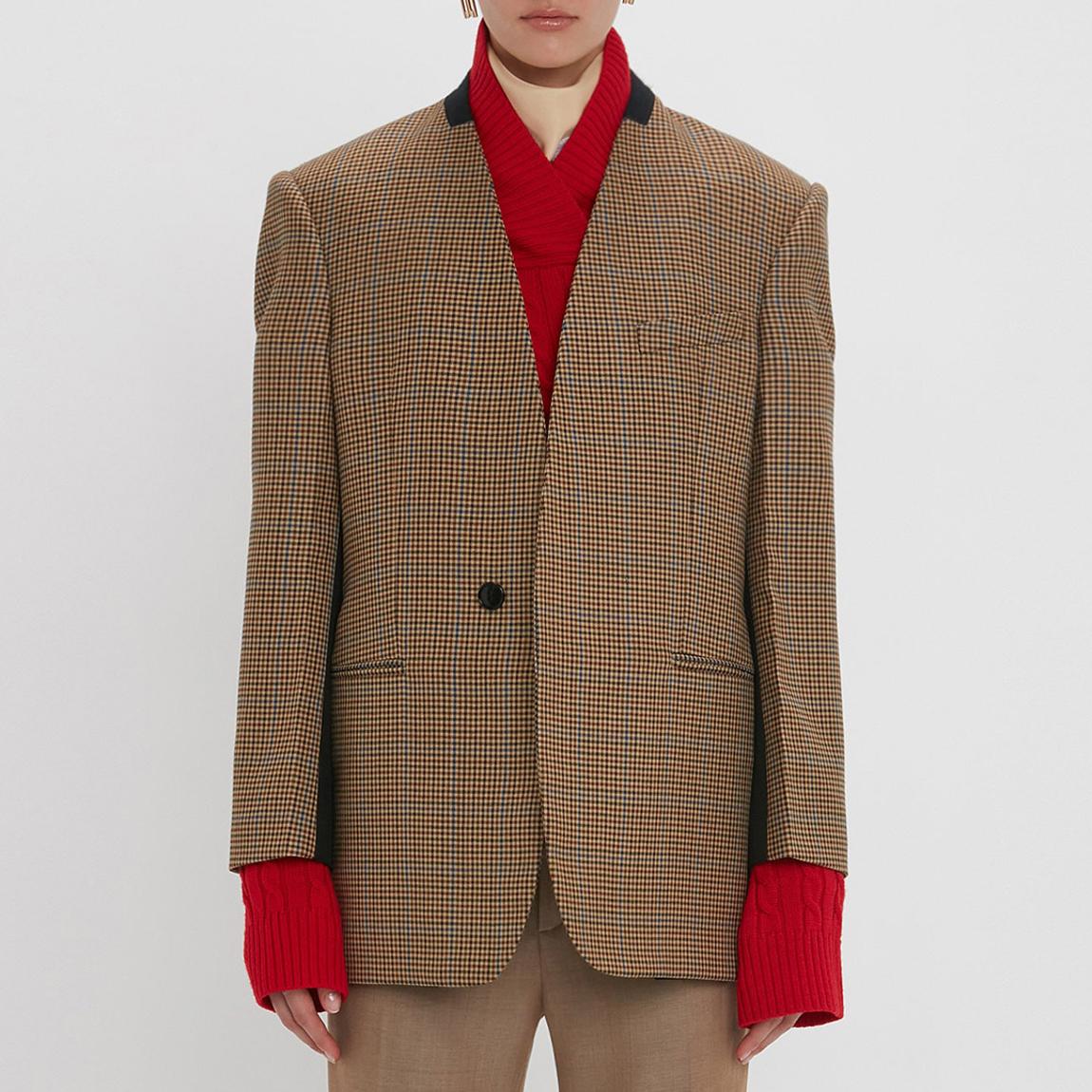 Tobacco Wool Pocket Detail Collarless Jacket main product photo