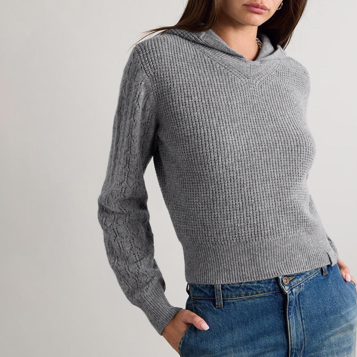 Grey Marl Pointelle Hoodie main product photo