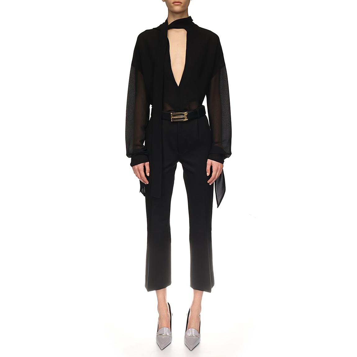 Black Silk Panelled Tie-Neck Blouse main product photo
