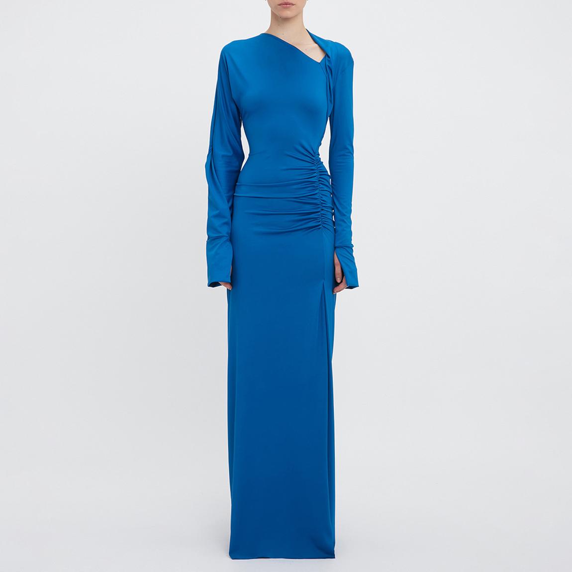 Ocean Blue Long Sleeve Slash-Neck Gown main product photo