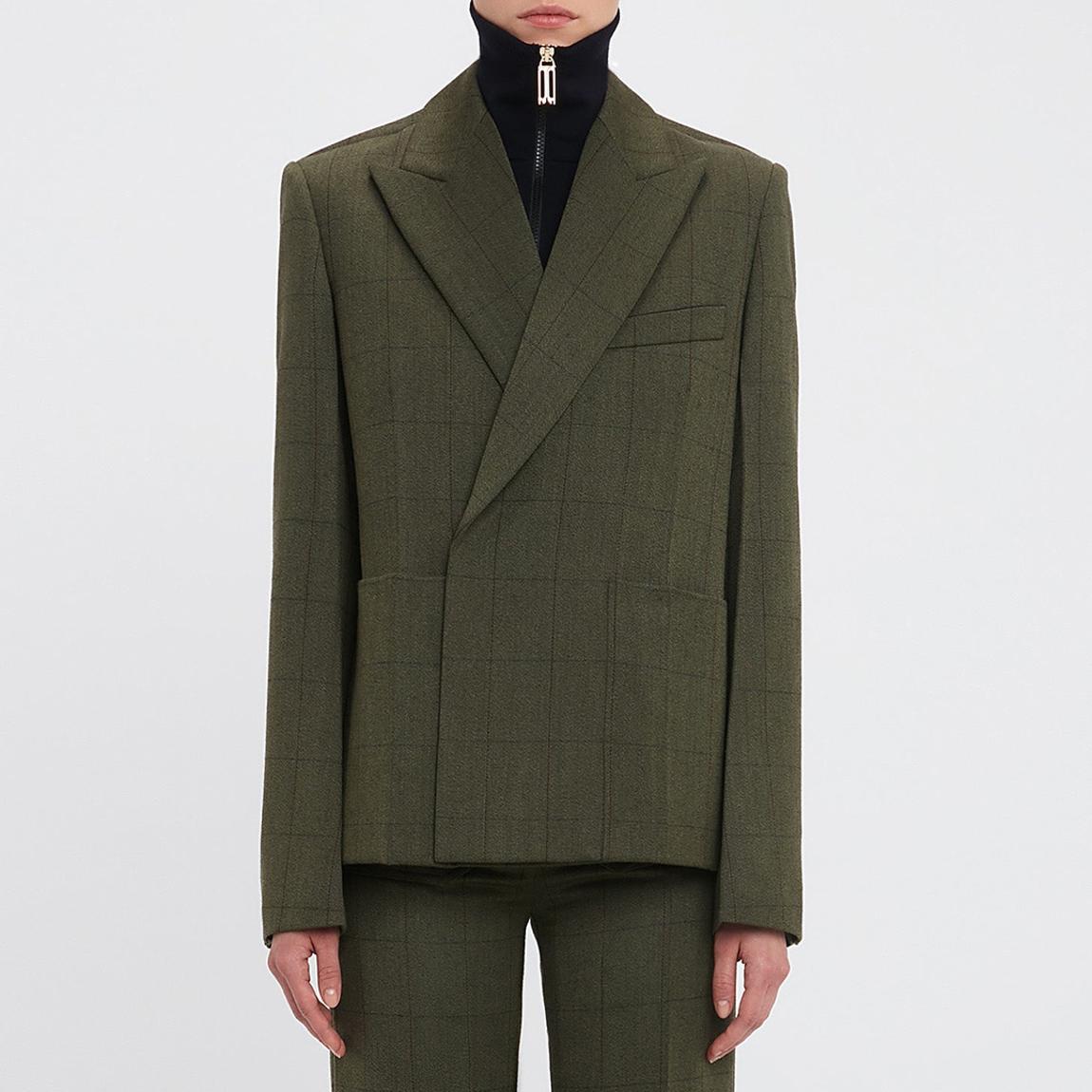 Deep Green Wool Double Breasted Slant Shoulder Jacke main product photo