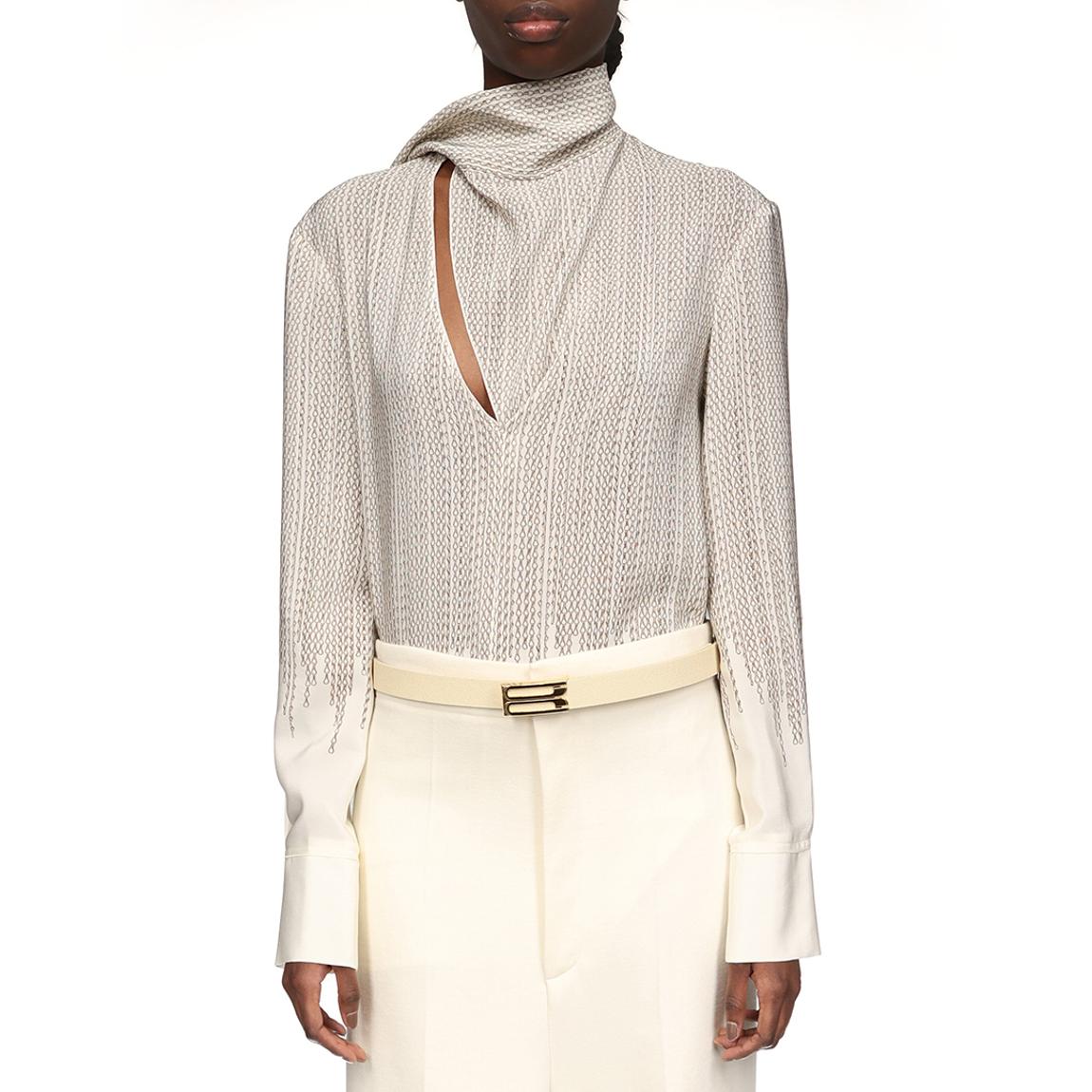 Gold Chain Draped Scarf Neck Silk Blouse main product photo