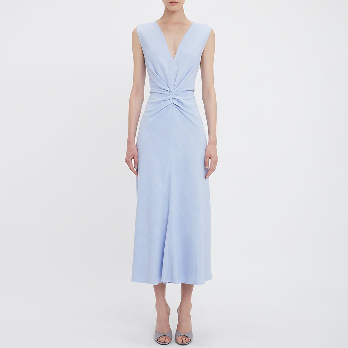 Baby Blue Sleeveless Gathered Waist Midi Dress main product photo