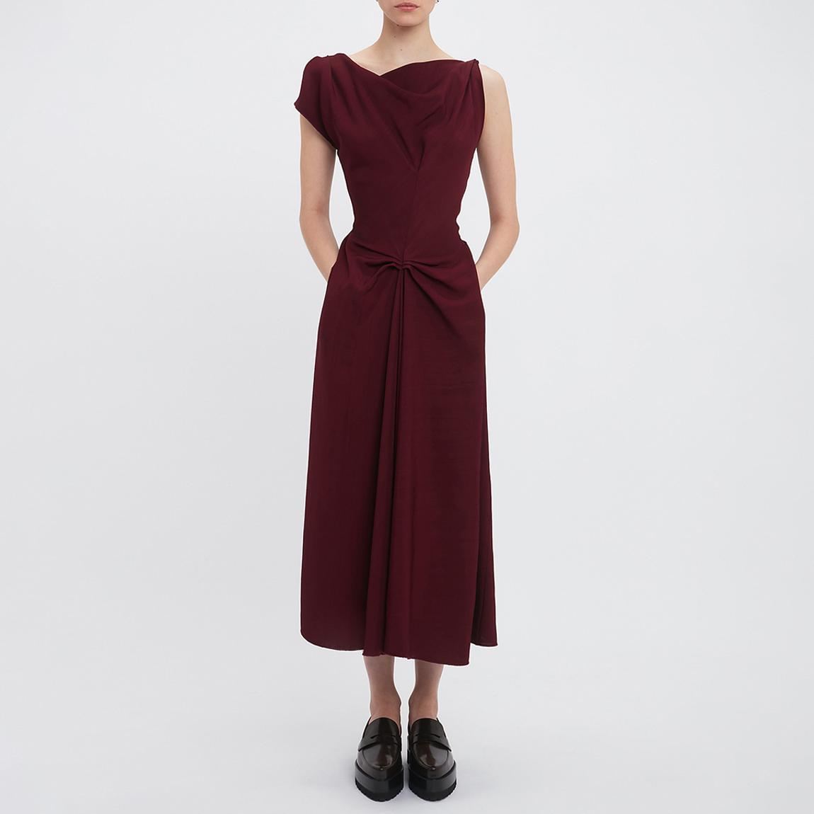 Deep Red Deconstructed Gathered Waist Midi Dress main product photo
