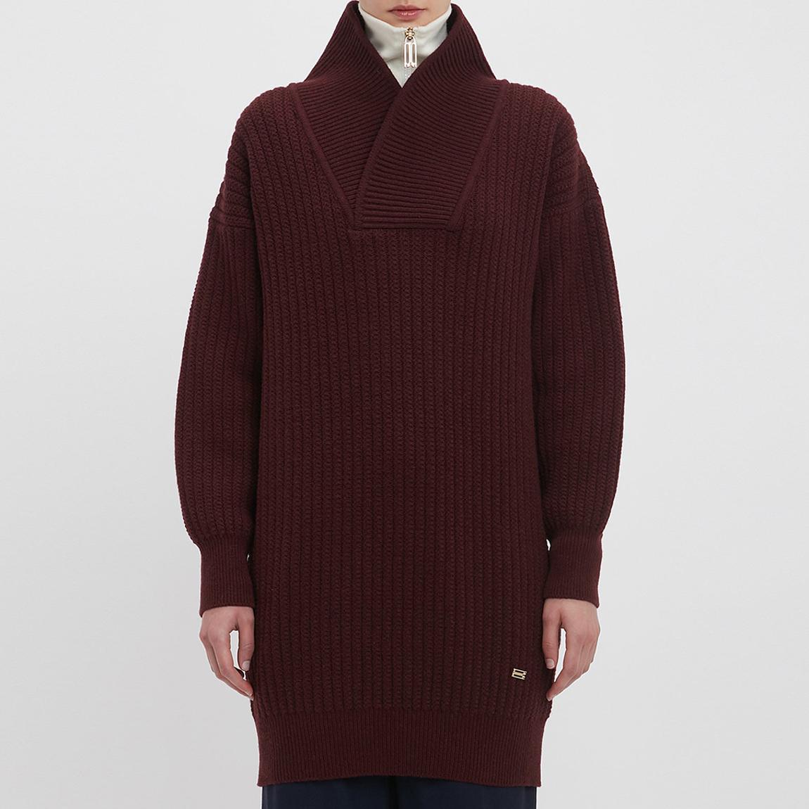 Burgundy Wool Shawl Neck Knitted Jumper Dress main product photo