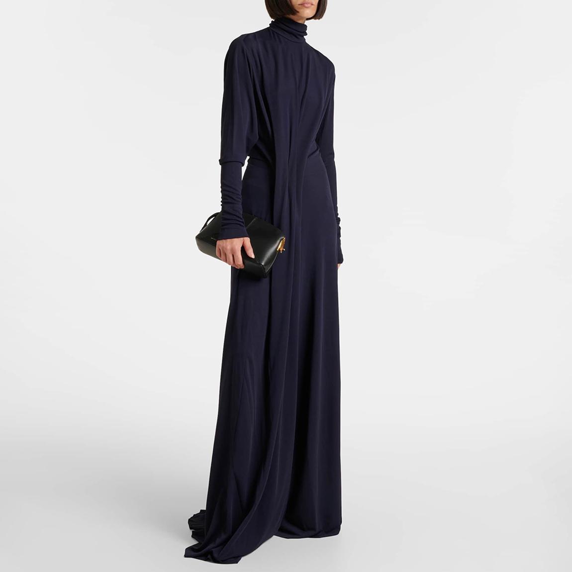 Navy Long Sleeve High Neck Jersey Dress main product photo