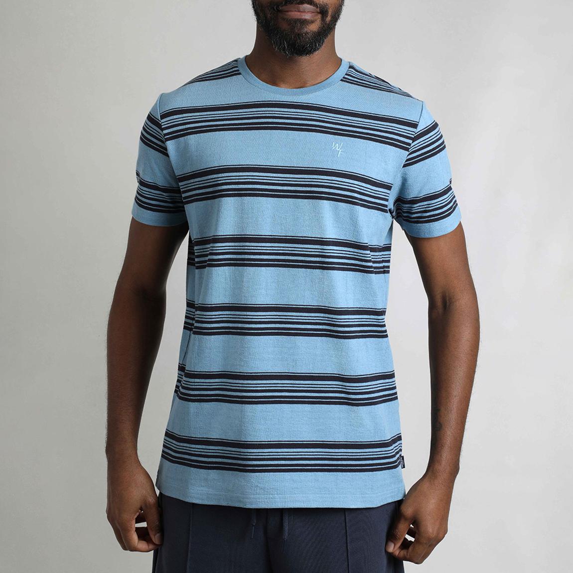 Blue Xavier Stripe Cotton Blend T-Shirt main product photo
