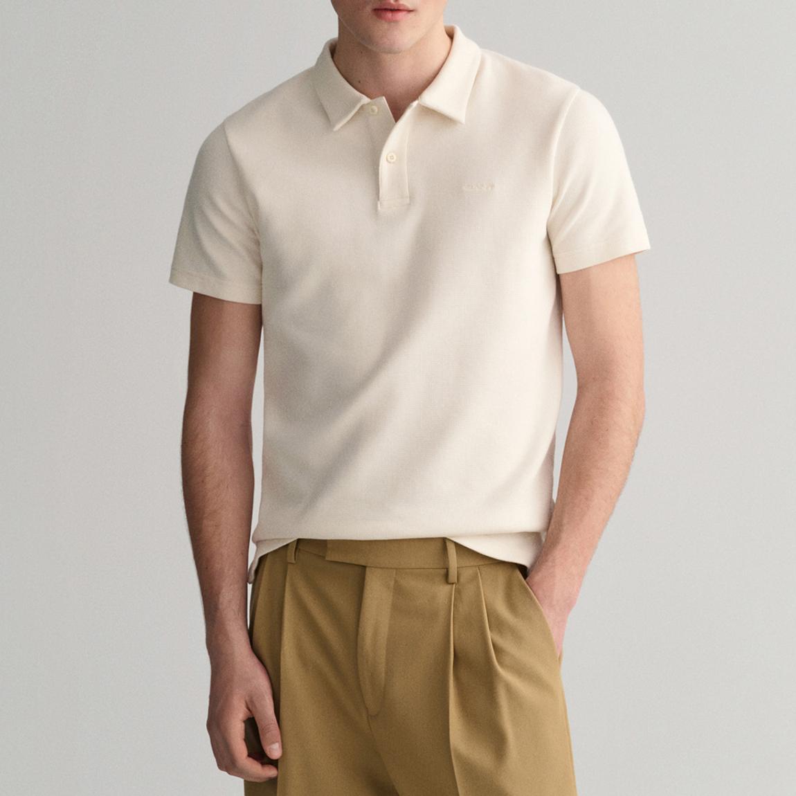 Cream Waffle Textured Polo Shirt main product photo