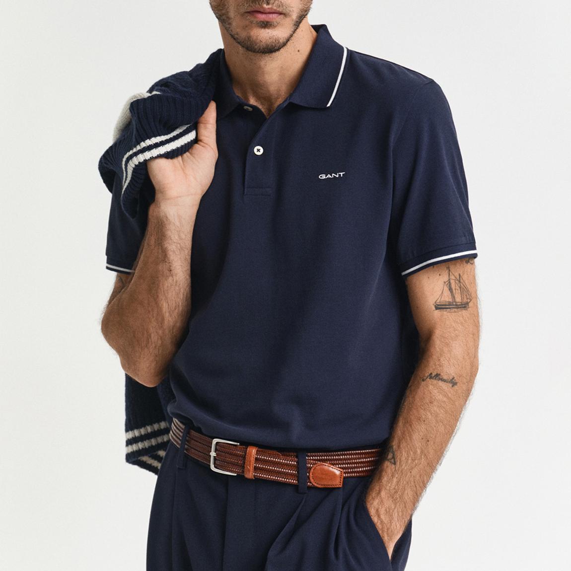 Navy Tipping Pique Polo Shirt main product photo