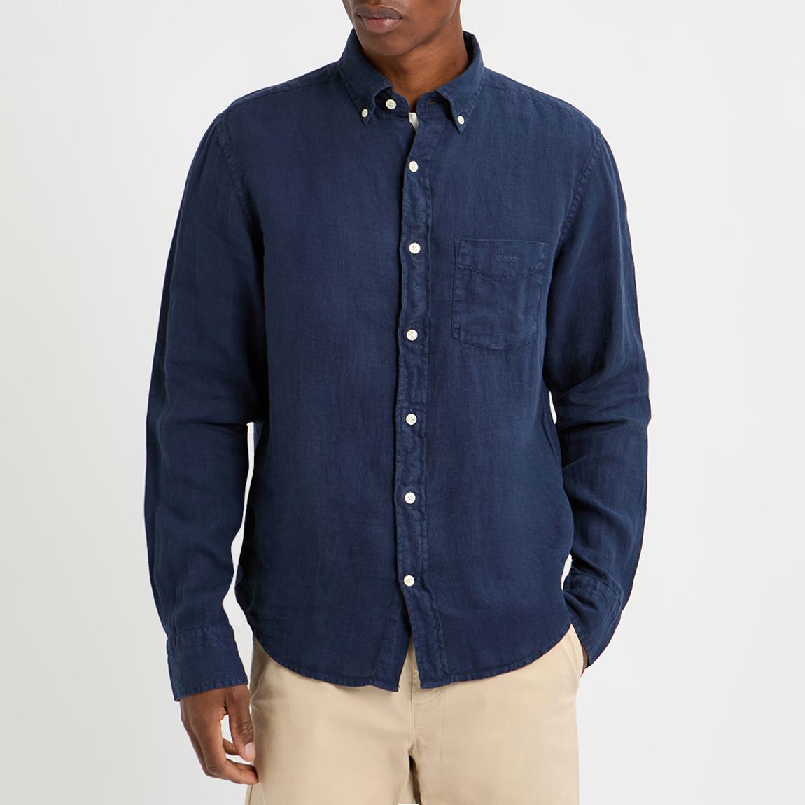 Navy Garment Dyed Linen Shirt main product photo