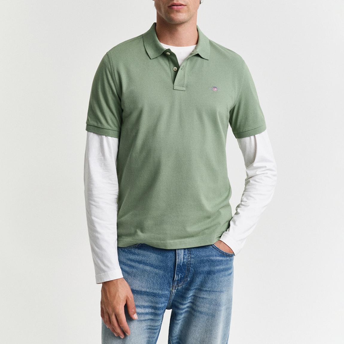 Sage Green Shield Pique Polo Shirt main product photo