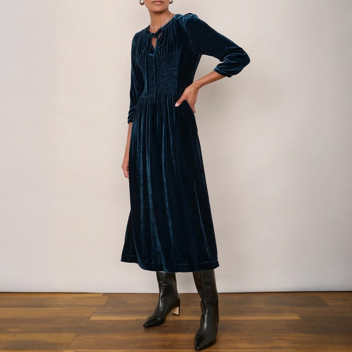Teal Bree Silk Blend Velvet Dress main product photo
