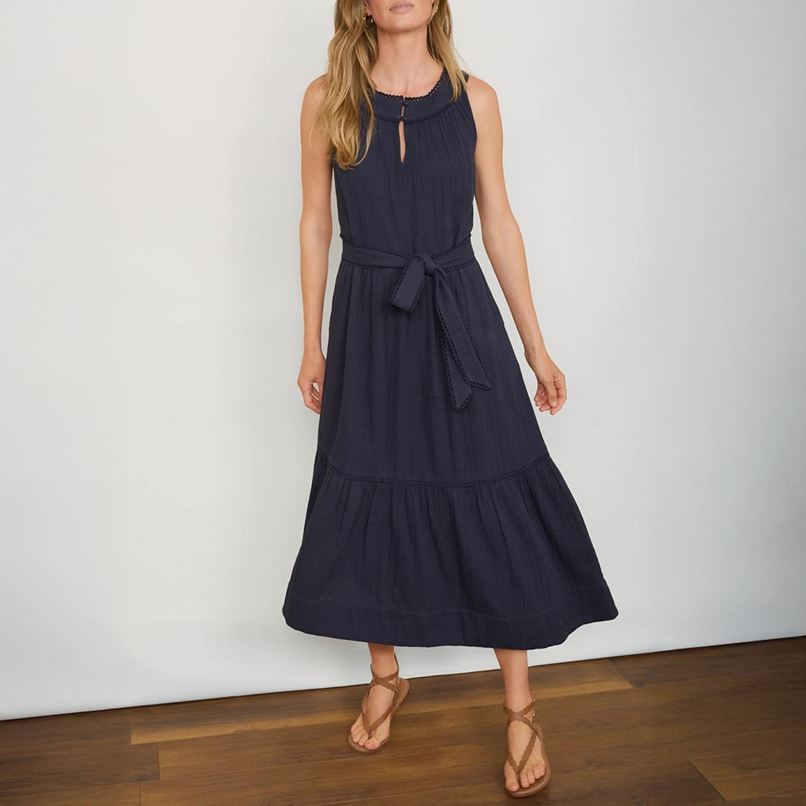 Navy Casey Halterneck Cotton Blend Midi Dress main product photo