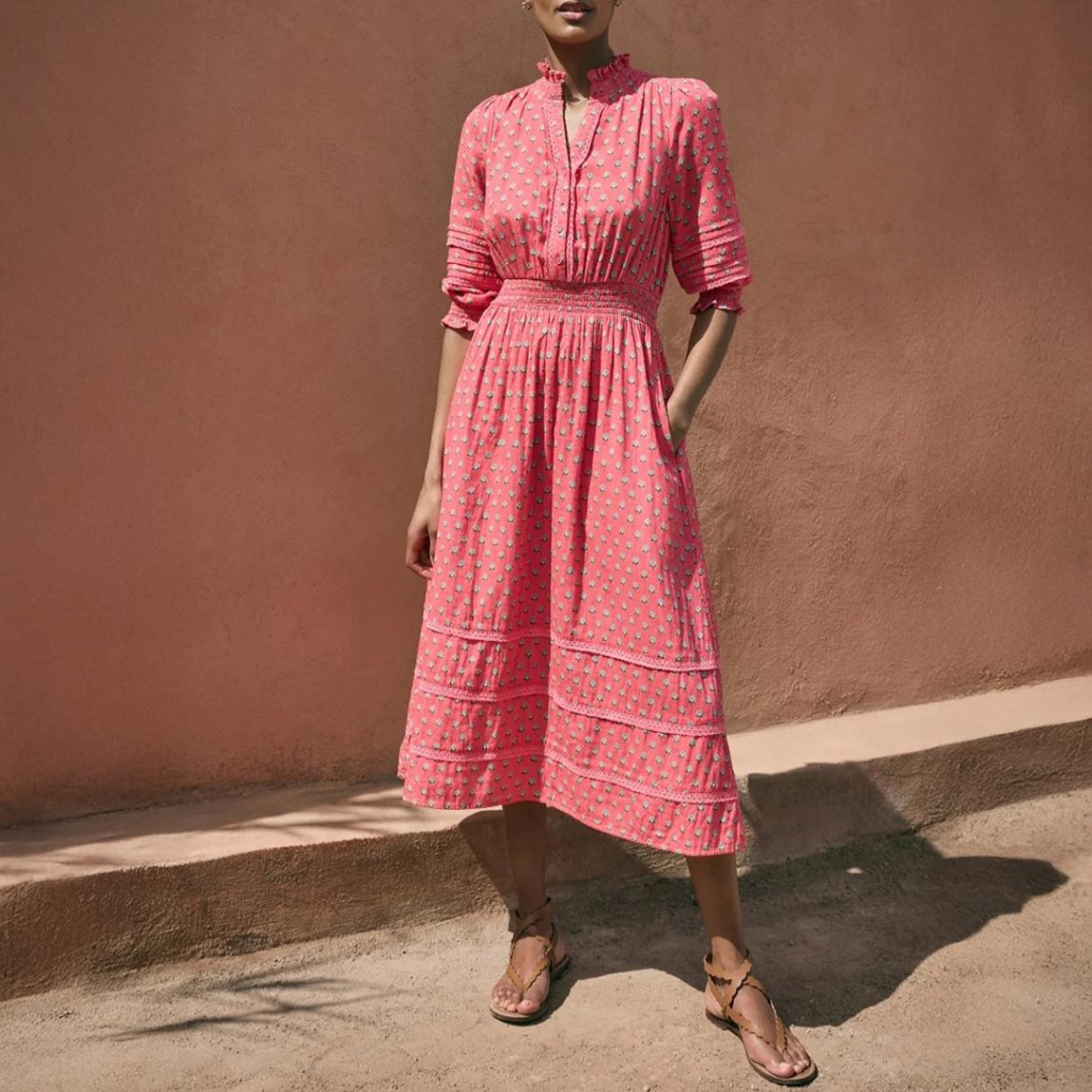 Hibiscus Pink Alina Cotton Midi Dress main product photo