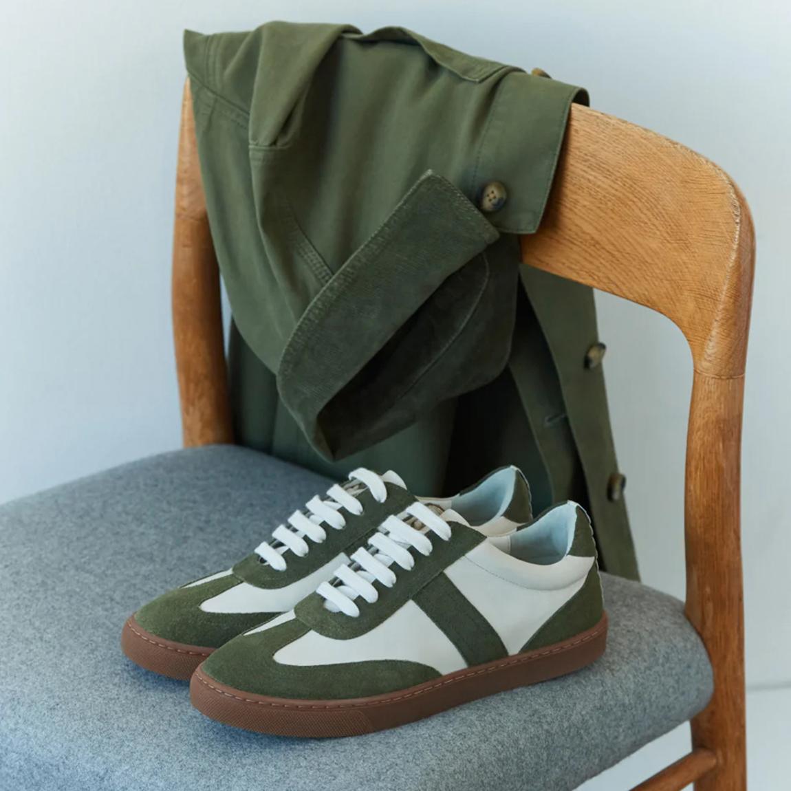 Ivory/Olive Green Gigi Leather Trainer main product photo